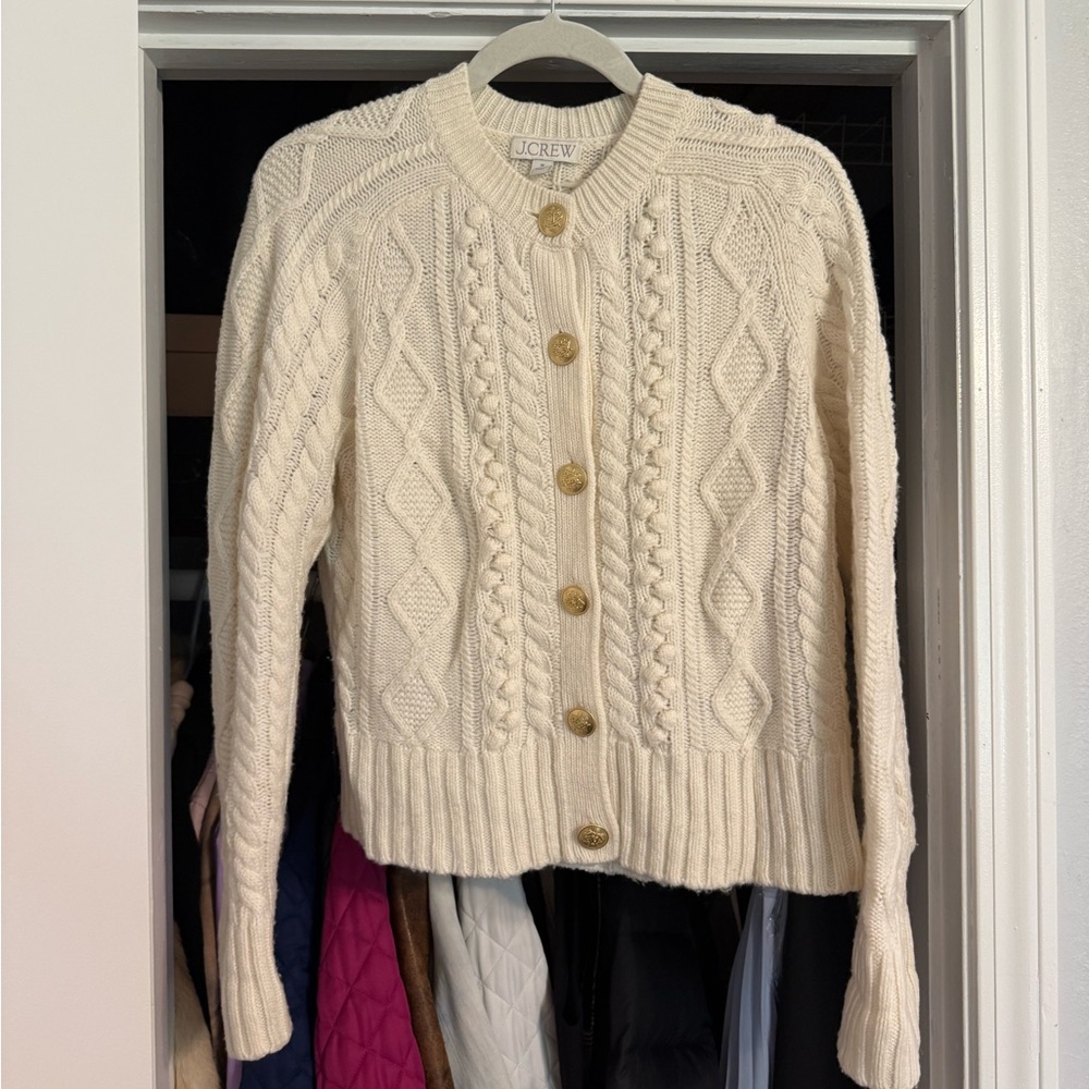 J. Crew Cream Cable Knit Cardigan Sweater